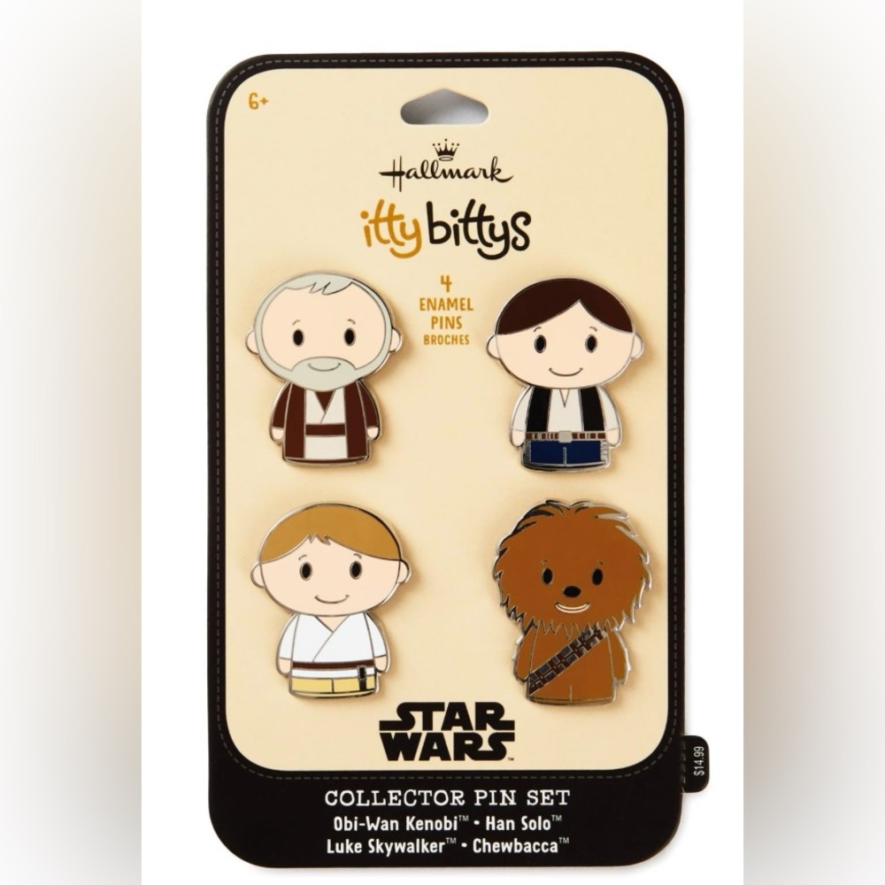 Hallmark itty bittys Set of 4 Star Wars Enamel Pins with Hans, Chewy, Luke & Obi